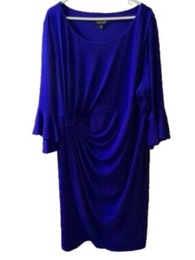 Connected Women Dress Women's Blue 24W Wrap Ruched Bell Sleeves Stretch